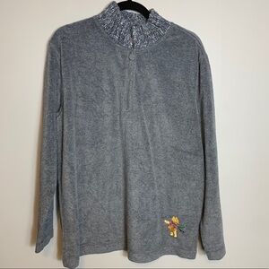 The Disney Store Fleece Winnie Pooh Gray Half Jacket Size Large Knitted Collar